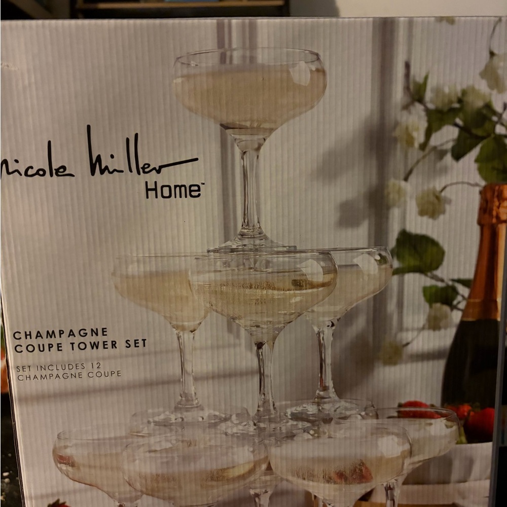 Nicole Miller Clear Champagne Coupe Glasses Set - 12-Piece Elegant Glassware